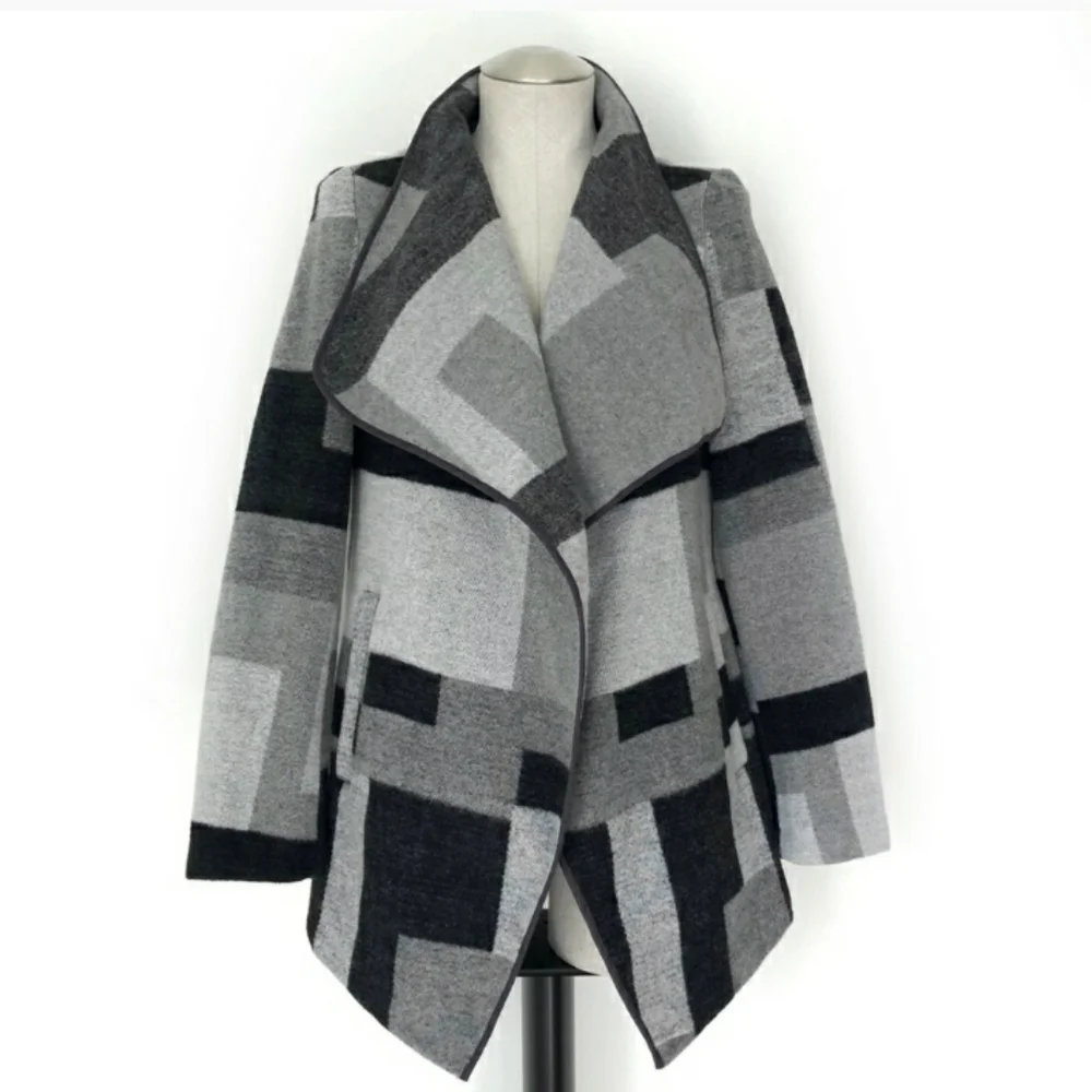 French Connection Black and‎ Gray Color Block Cardigan Coat